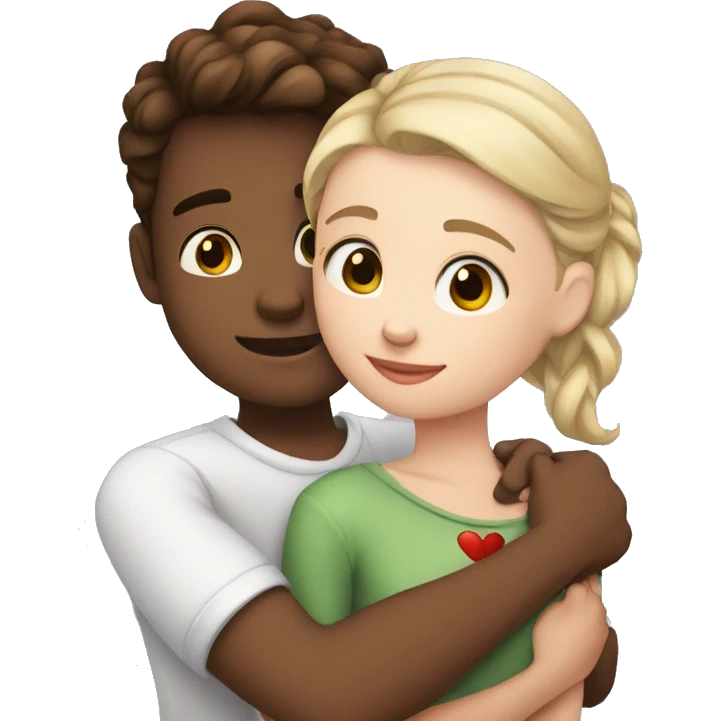White skin Young man and girl hugs with heart emoji