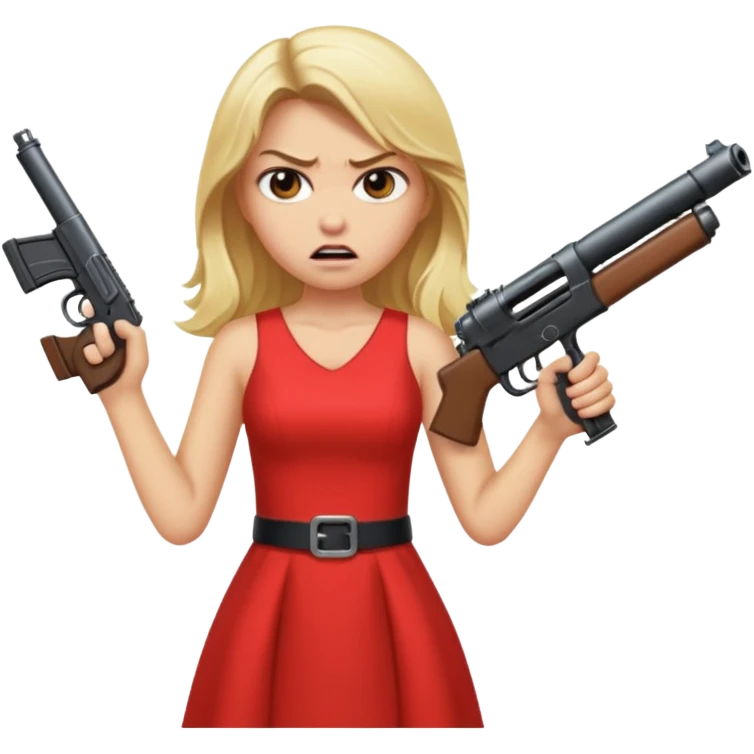 Sexy Beautiful blonde Long Hair Gangsta girl in a hot Dress Looks with big tits angry  with a big gun emoji