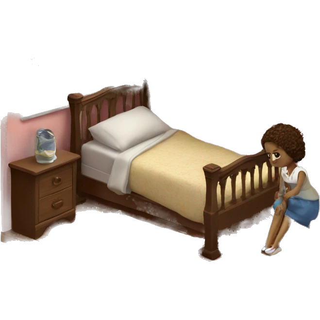 A broken-down dollhouse with a doll sitting inside,  emoji