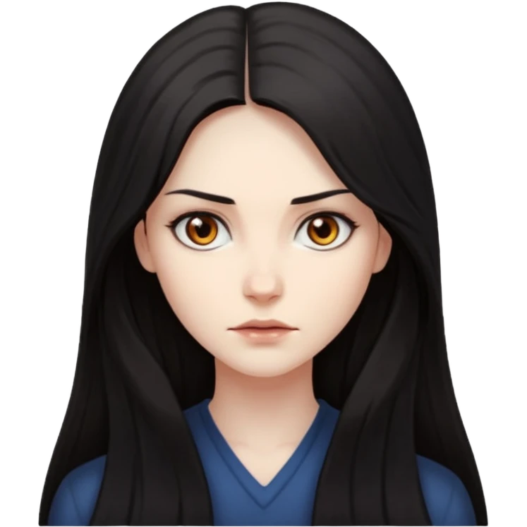 Mysterious, intense stare, hard to read but magnetic. woman long hair
more dinamic emoji  emoji