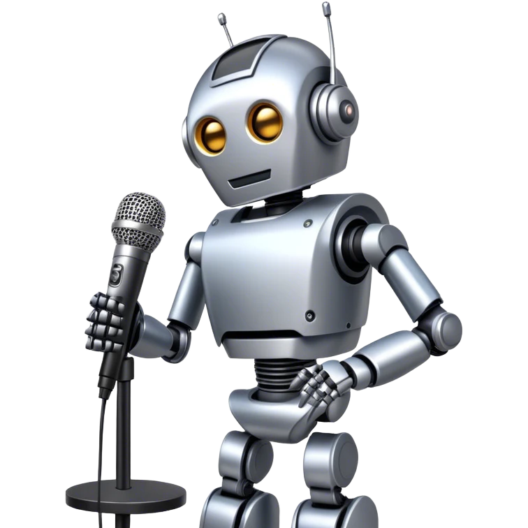 the robot holds the microphone emoji