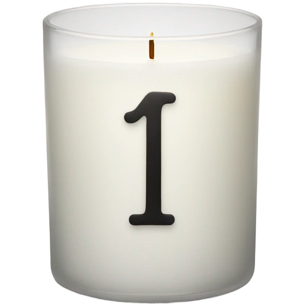 White glass candle RX black letters emoji