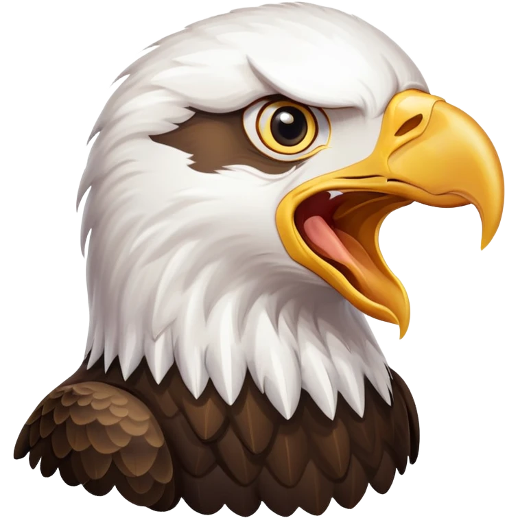 bald eagle with open beak from front view, white head, yellow beak emoji