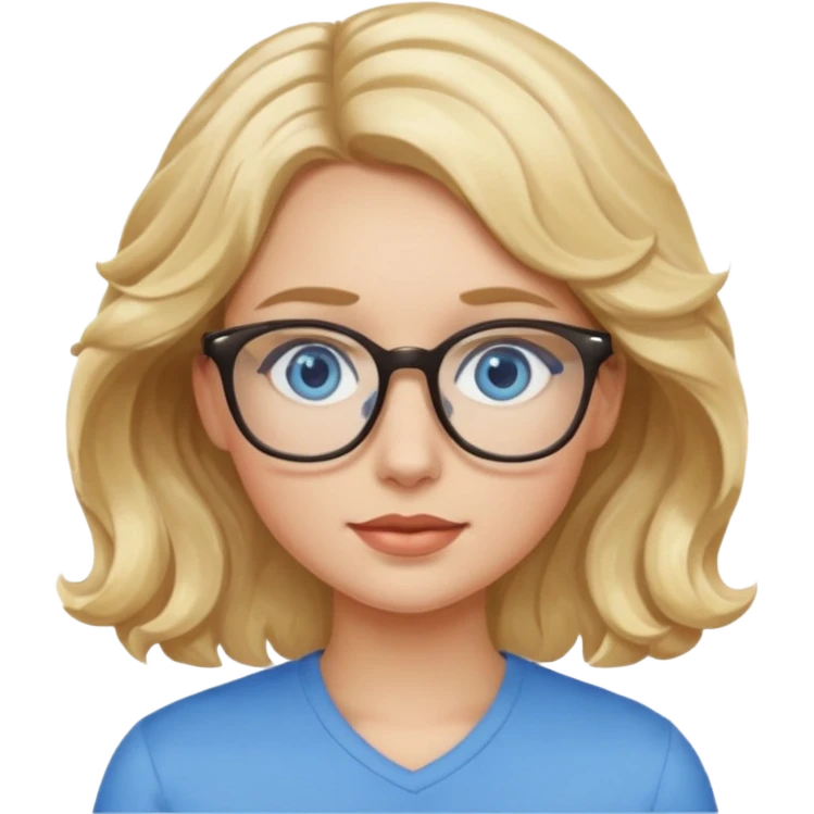 Wavy Blonde hair girl with blue eyes and glasses emoji