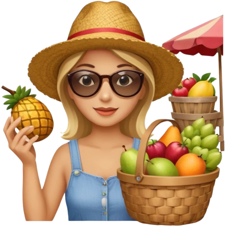 Shopper with fruit basket,Farmers’ Market, background Fruit, market. emoji