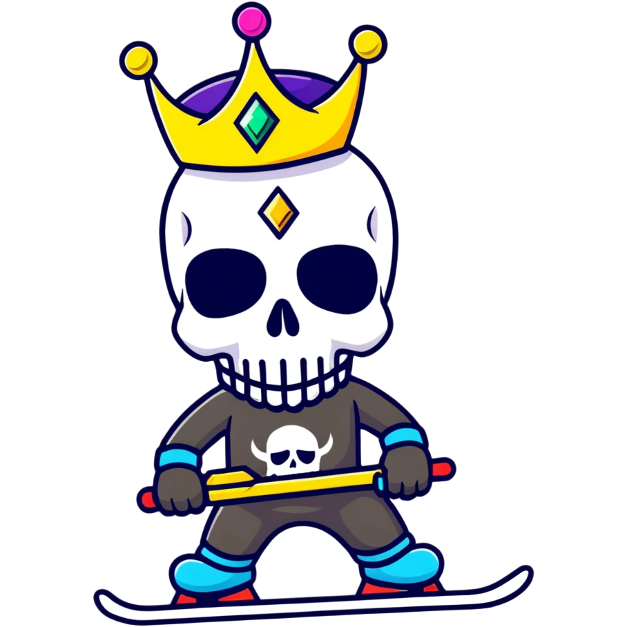 vibrant multicolored skull wearing a jeweled crown and bright colorful ski mask emoji