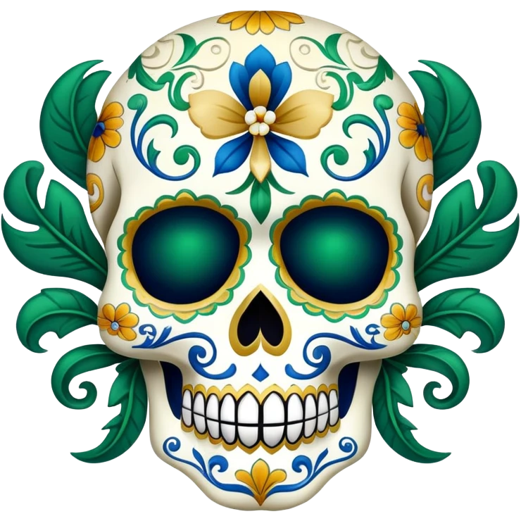 sugar skull in Milwaukee Bucks colors (green, cream, and blue) emoji