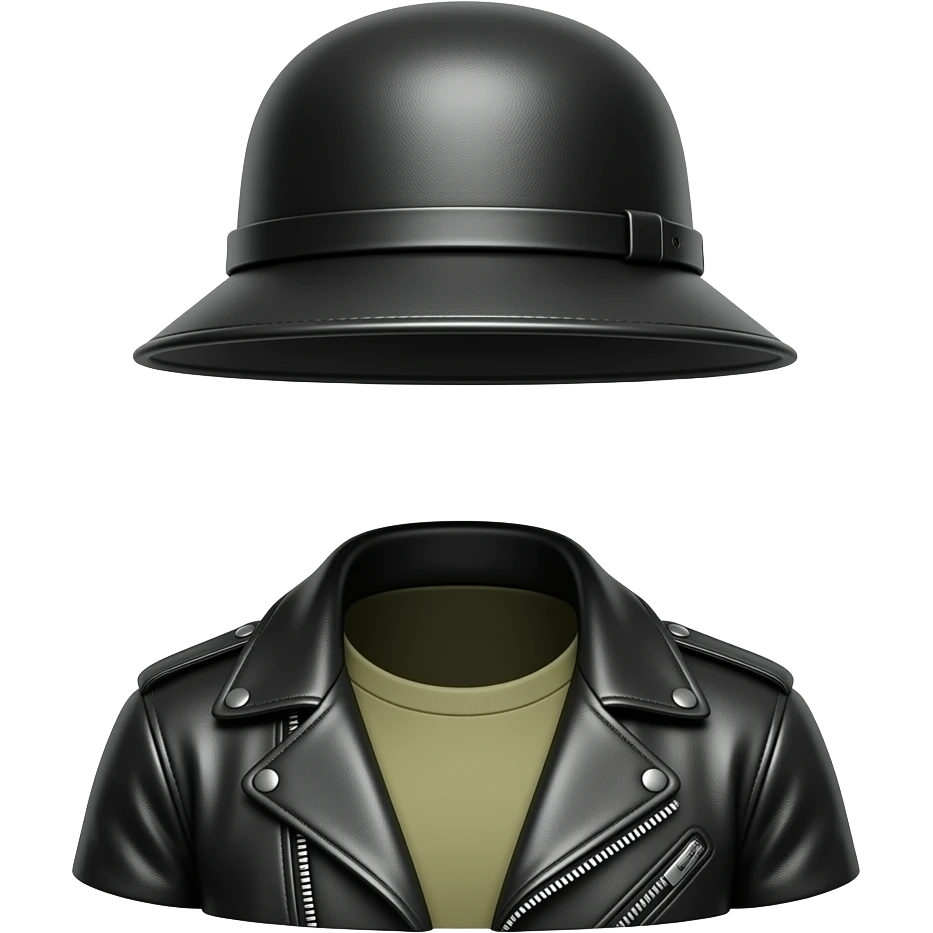 a leather Dom black leather brimmed army hat and leather jacket emoji
