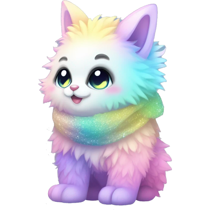 Edgy Kawaii cute gorgeous colorful sparkly bright light pastel gradient fantasy ethereal fluffy fursona animal creature with a cute scarf full body emoji