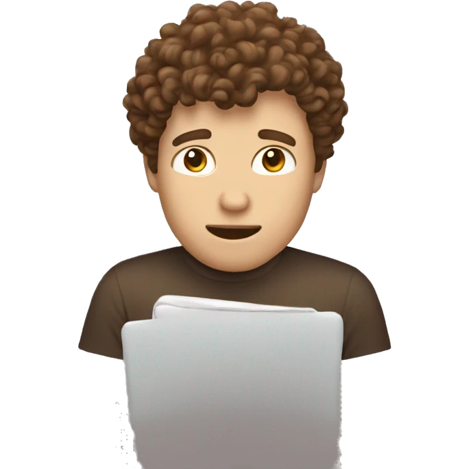 white man texting brown curly hair emoji