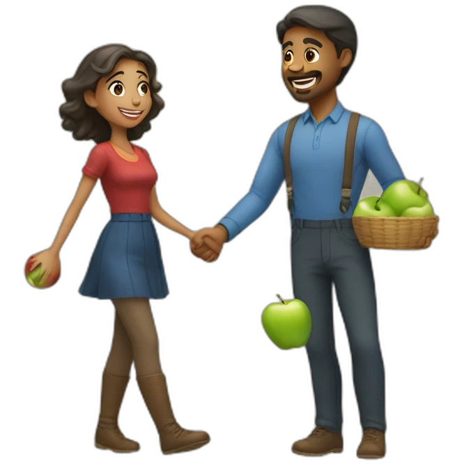 Man anda woman pick Up apples emoji