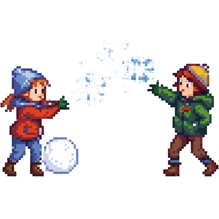two children throwing snowballs at each other, snowy background emoji