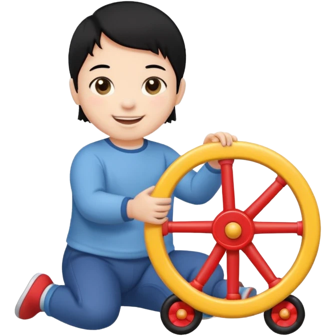  black haired baby playing with wheel emoji