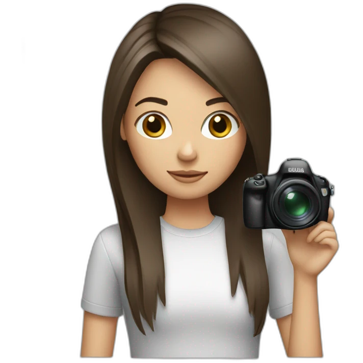Brunette girl with straight hair with a camera emoji