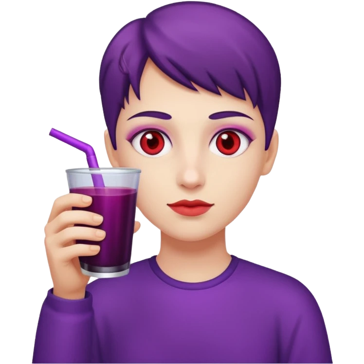 Low red eyes holding a cup wit purple juice emoji