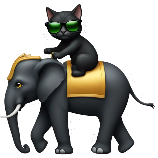 Black cat with sunglasses riding elephant emoji