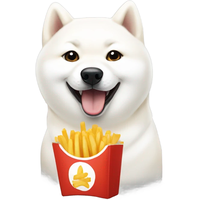 White Shiba inu eating french fries emoji