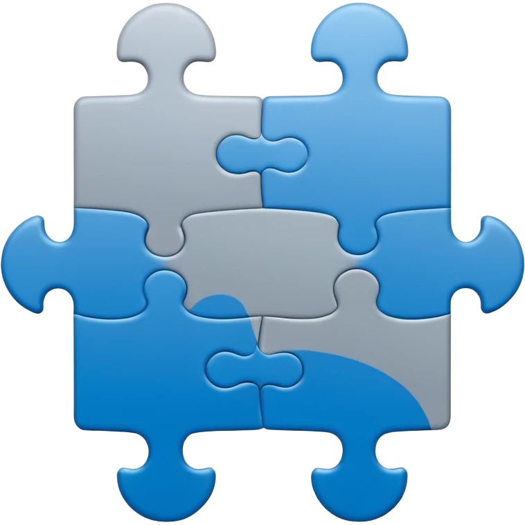 Minimal flat-style puzzle piece emoji in blue and grey, professional design for business presentation, clean edges, modern corporate aesthetic emoji
