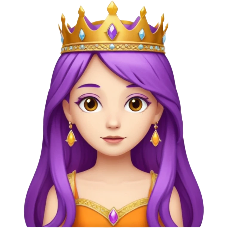 Princesses with long Purple Hair in Gown with gold Tiara, orange dress emoji