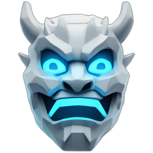 ONI MASK blue color eyes glowing neon japanese low poly 3d emoji