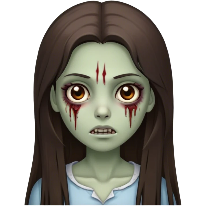 brunette zombie girl with long straight hair with brown eyes emoji