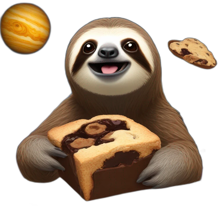 Sloth eating space brownies with universe in the background emoji