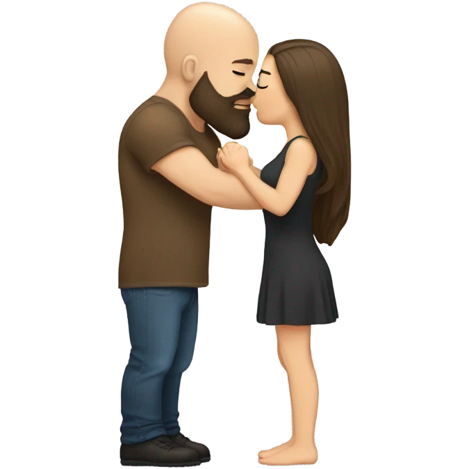 White brunette kissing muscular white bald man with beard emoji