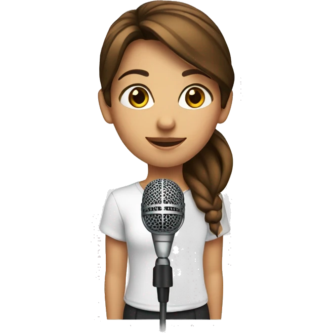 girl-with-brown-straight-hair-brown-eyes-holding microphone white shirt emoji
