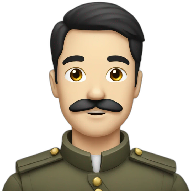 White man with square moustache, black hair, soldier emoji