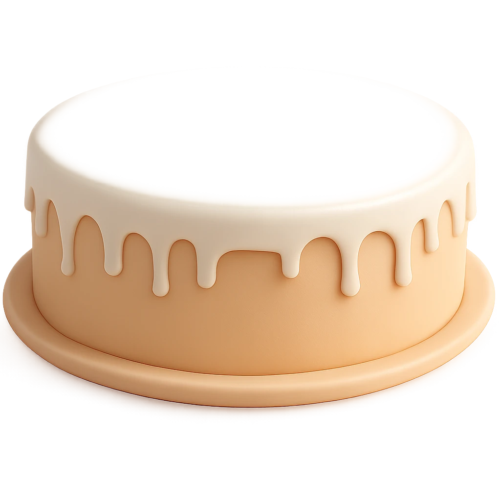 Add a smooth white fill on top of the cake dough, like a layer of white icing, keep the background transparent. emoji