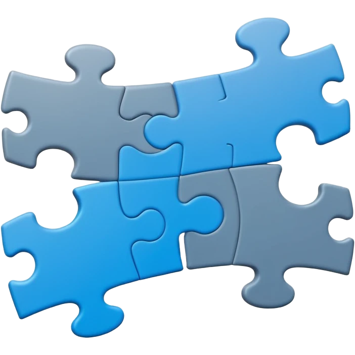 Minimal flat-style puzzle piece emoji in blue and grey, professional design for business presentation, clean edges, modern corporate aesthetic emoji
