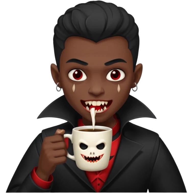 black kid vampire drinking coffee emoji