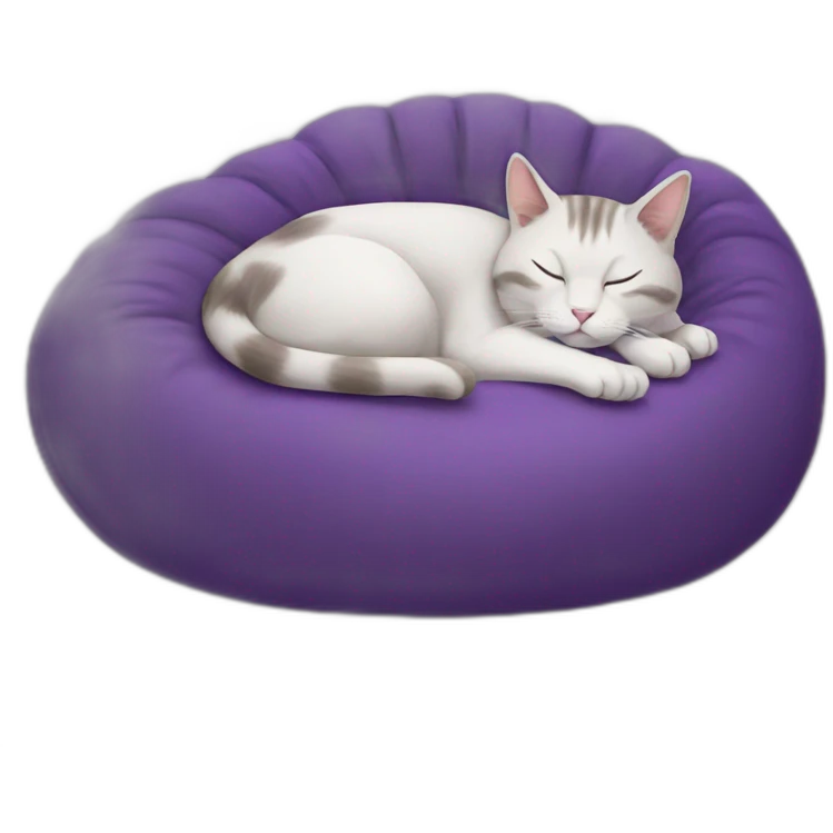 cat sleeping on purple bean bag emoji