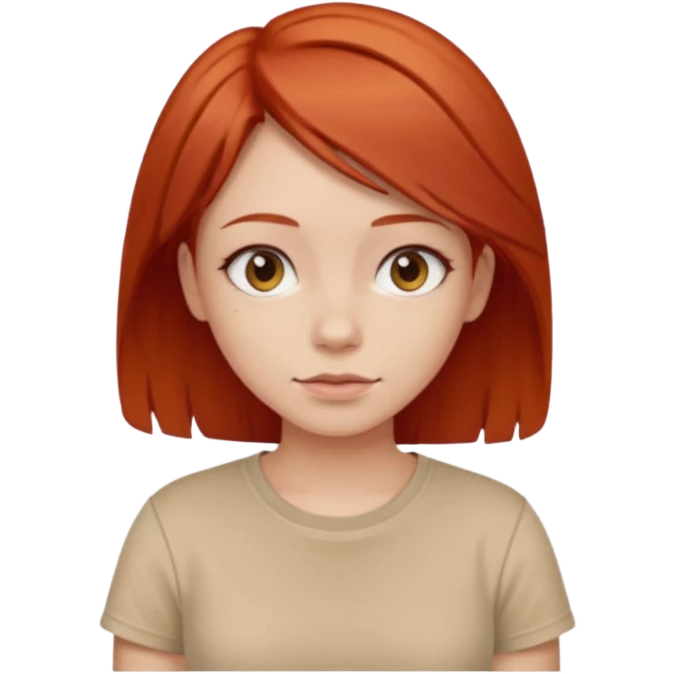 girl short-layer-red-hair wear beige T-shirt emoji
