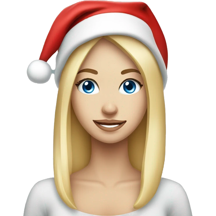 Beautiful blonde blue eyed woman, wearing red santa hat emoji