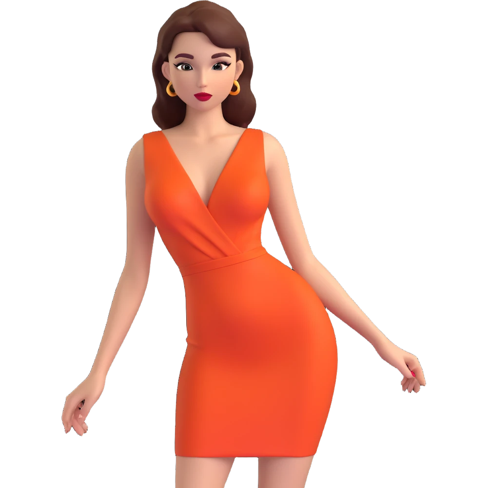 sexy girl, 3D, glamorous look, elegant dress, bold colors emoji