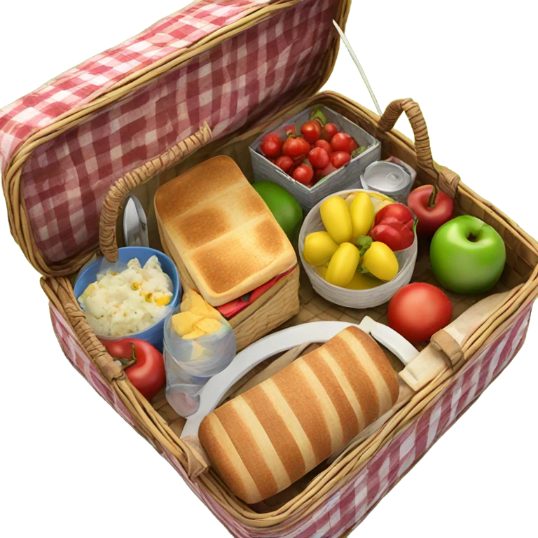 Realistic isolated picnic basket with one side of the lid up. emoji