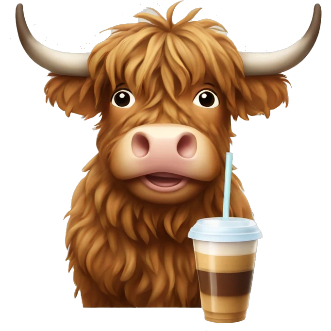 Highland cow drinking iced coffee emoji