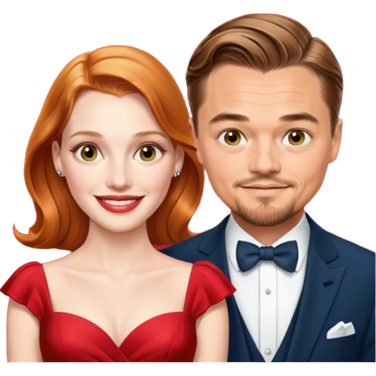 leonardo di caprio and Jessica Chastain in a red dress emoji