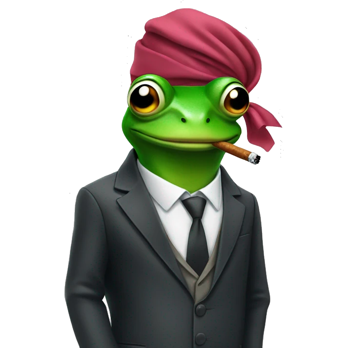 Frog wearing a durag and a suit smoking emoji