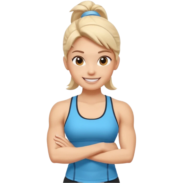 cute fitness coach portrait, head and shoulders only, sporty tank top, friendly smile, strong look, 3D cartoon, mobile game icon style, clean background, no text, no watermark
 emoji