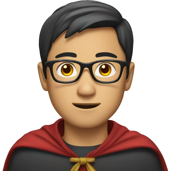Asian male in glasses add cape emoji