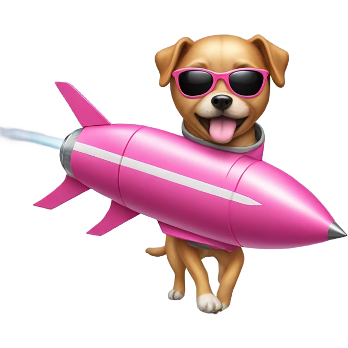 Dog on a rocket wearing sunglasses and pink shorts emoji