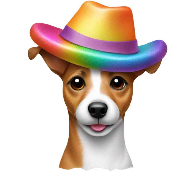 Jack Russel wearing a fun hat emoji