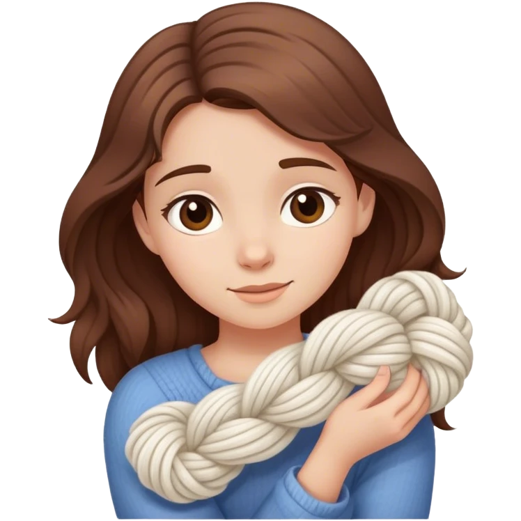 A girl with brown hair hugging a skein of white yarn  emoji