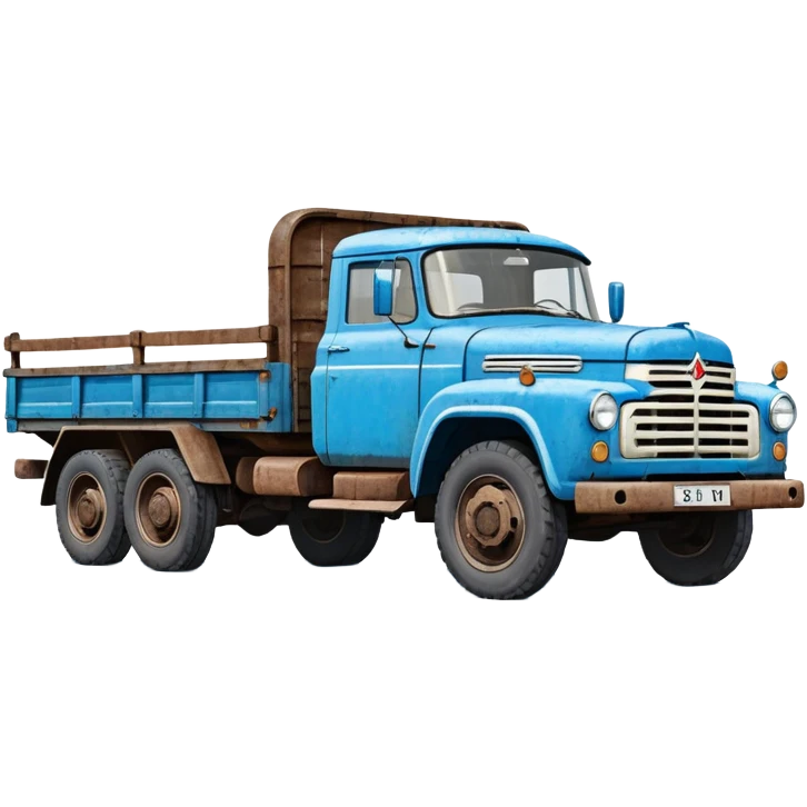 ZIL-130 Soviet truck with blue cabin and flatbed, classic Russian cargo truck from 1960s emoji
