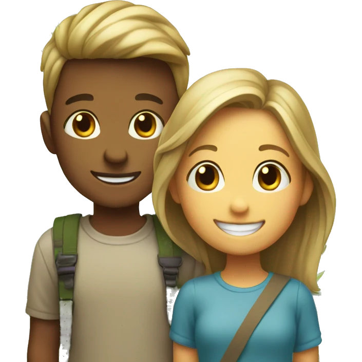 happy boy and girl outdoors by tree emoji
