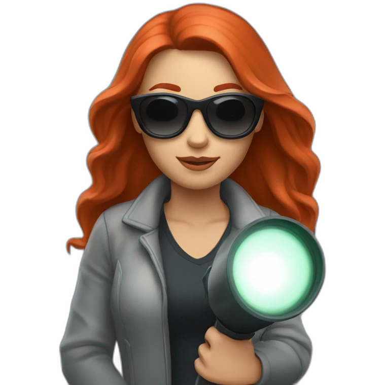 woman-with-long-red-hair-sunglasses-holding-flashlight emoji