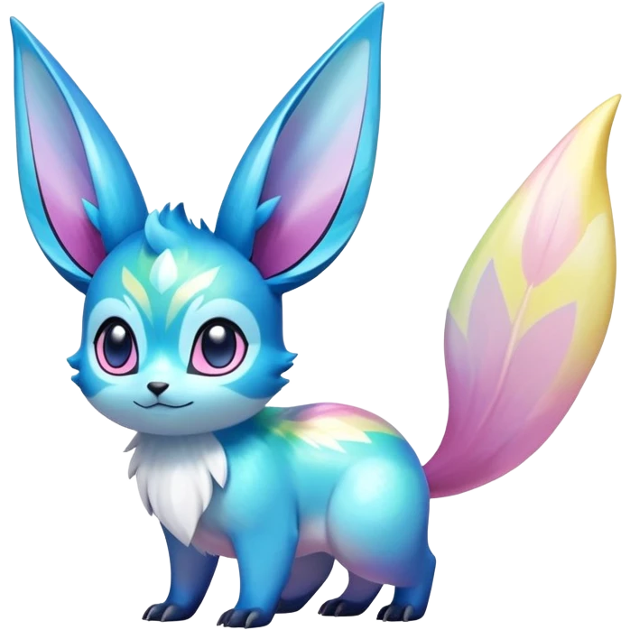 Colorful Iridescent Exotic Emolga-Aurorus-Glaceon-Fakémon-hybrid-creature (full body)  emoji