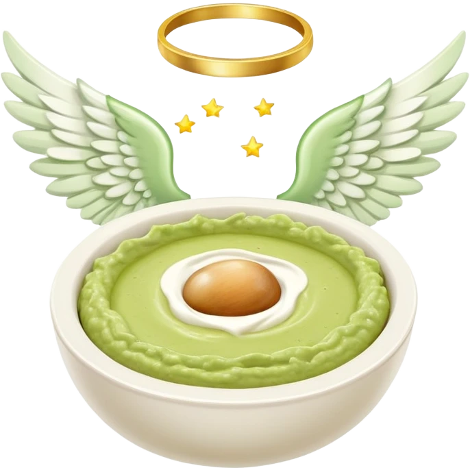 holy guacamole, avocado dip with a halo and angel wings emoji